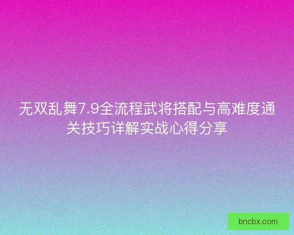 无双乱舞7.9全流程武将搭配与高难度通关技巧详解实战心得分享